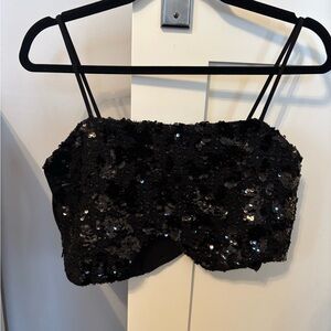 Black Sequin Crop Top
